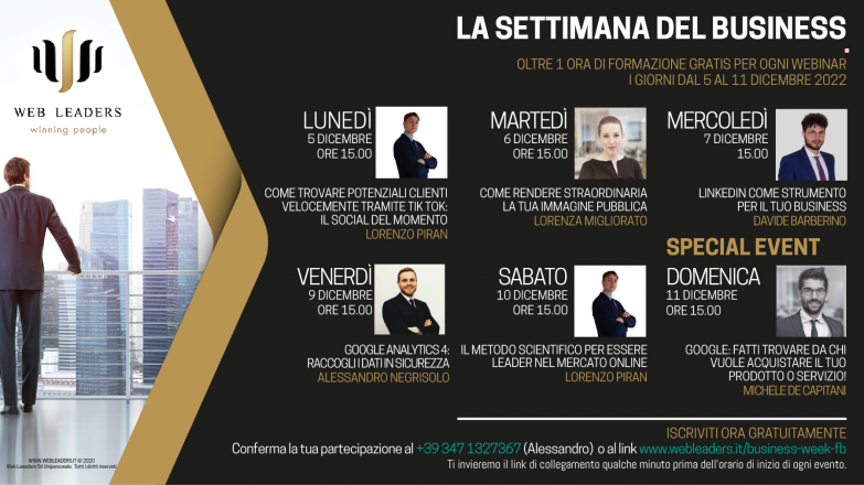 La settimana del business dal 5 al 11 dicembre, webinar gratuiti sul web marketing